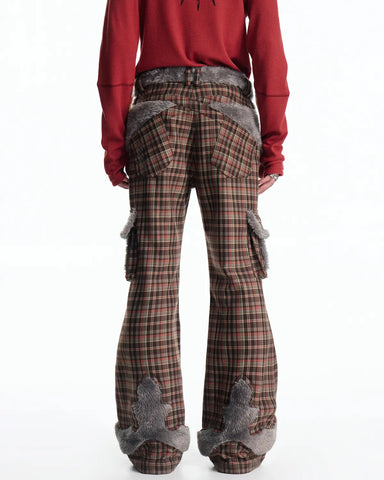 EMO Check Knit-Panel Flare Pants