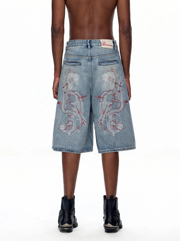 EMO "Retro-Cyber" Wide Leg Denim Jorts
