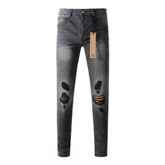 Purple Jeans Urban Gray Ripped Jeans with Bold Black Graffiti Accents 3003
