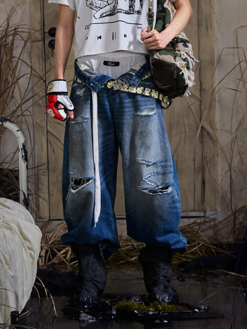 EMO "Cyber Scar" Loose Curved Jeans