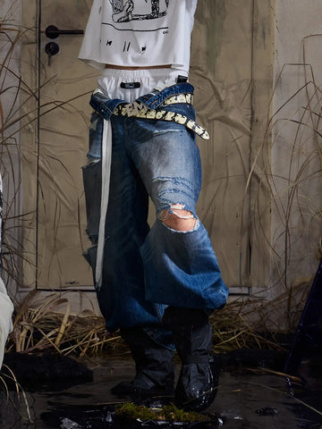 EMO "Cyber Scar" Loose Curved Jeans