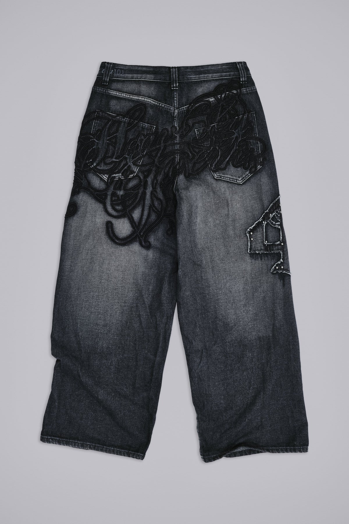 Black Raised Embroidery XL Colossus Jeans