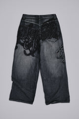 Black Raised Embroidery XL Colossus Jeans