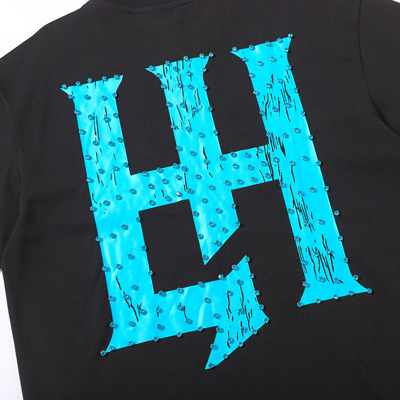 Life Hustlers Turquoise H‑Logo Black T‑Shirt