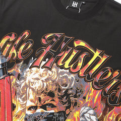 Life Hustlers Fire Angel Graphic Black Tee