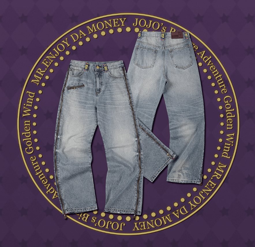 MEDM × JOJO Side Zipper Contrast Checkered Washed Jeans