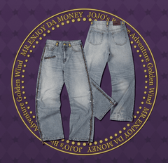 MEDM × JOJO Side Zipper Contrast Checkered Washed Jeans