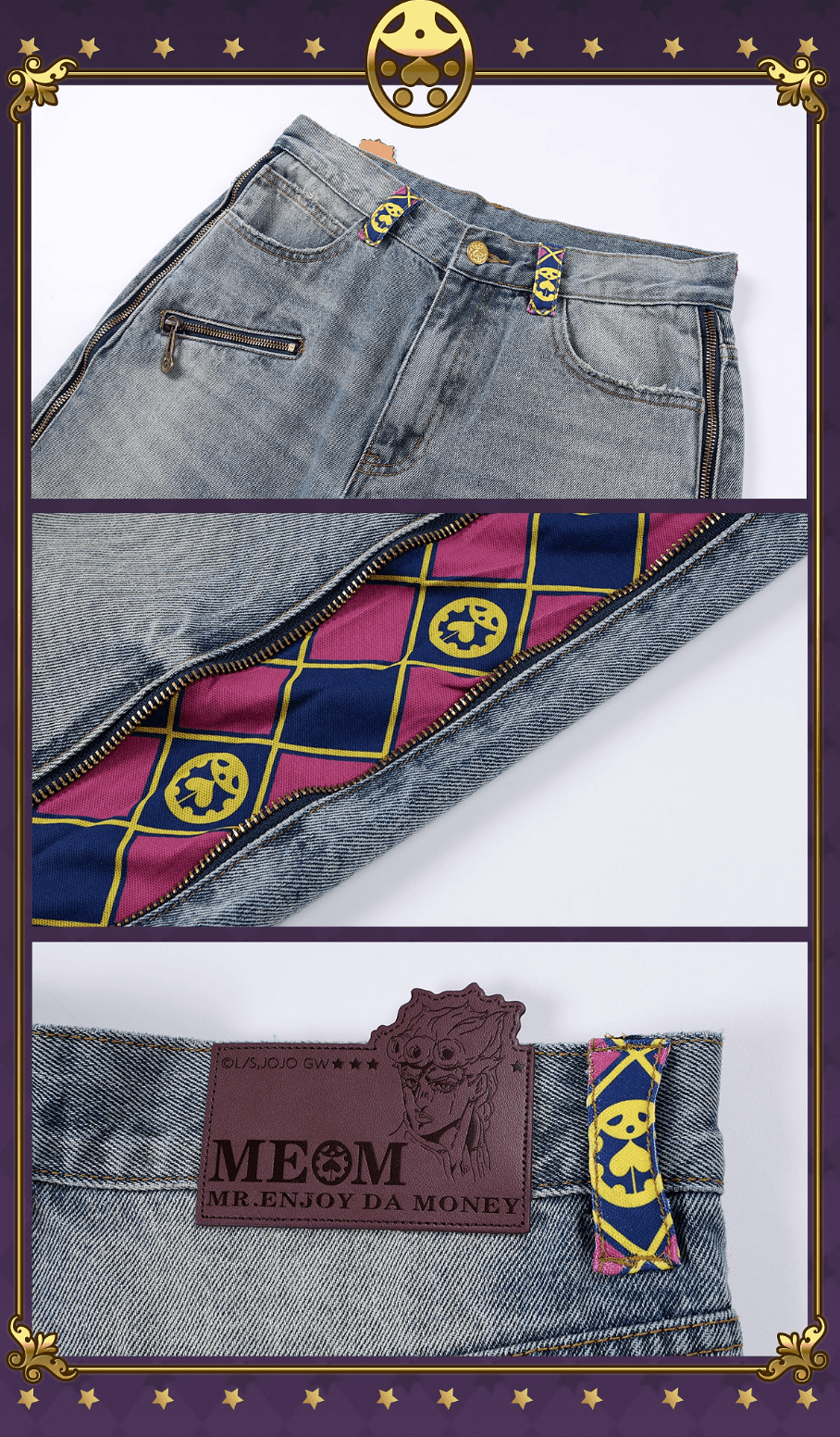 MEDM × JOJO Side Zipper Contrast Checkered Washed Jeans