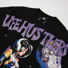 Life Hustlers Space‑Astronaut Graphic Black T‑Shirt