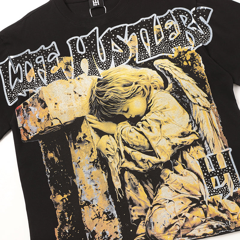 Life Hustlers Angel Portrait Graphic Black T‑Shirt