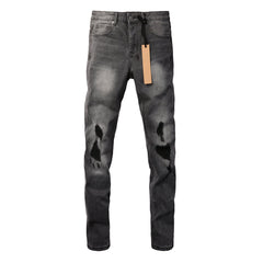 Purple Jeans Urban Gray Ripped Jeans with Bold Black Graffiti Accents 3003
