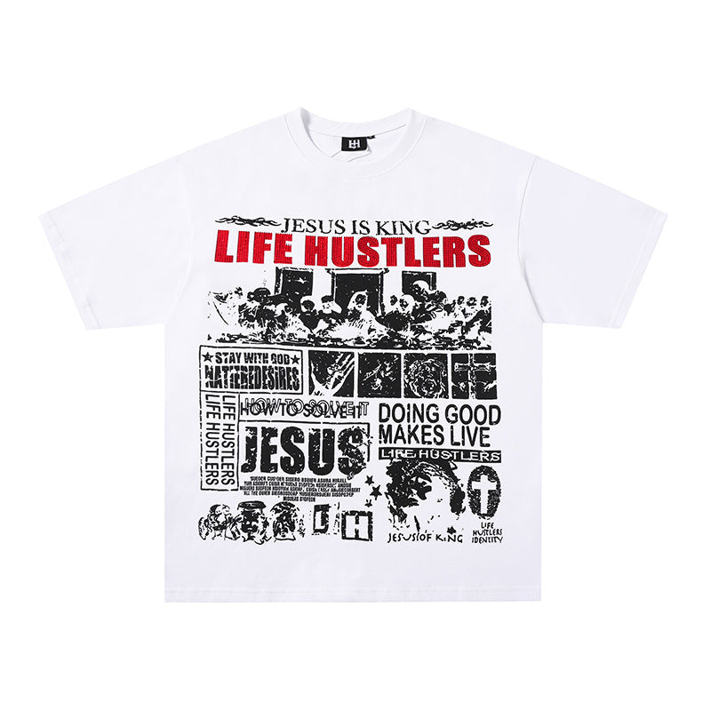 Life Hustlers Jesus Collage Graphic White Tee