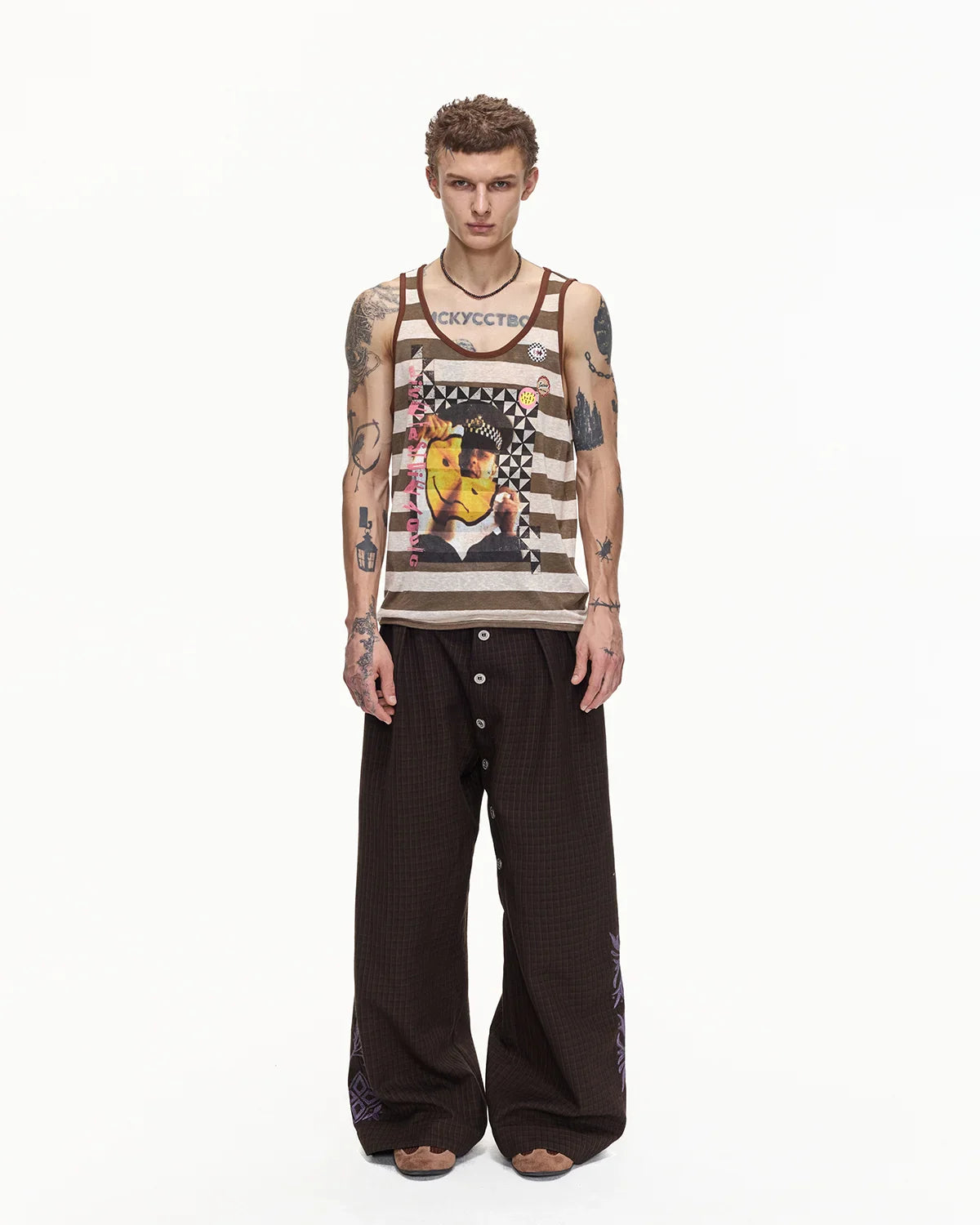 EMO Check-jacquard Wide Leg Trouser