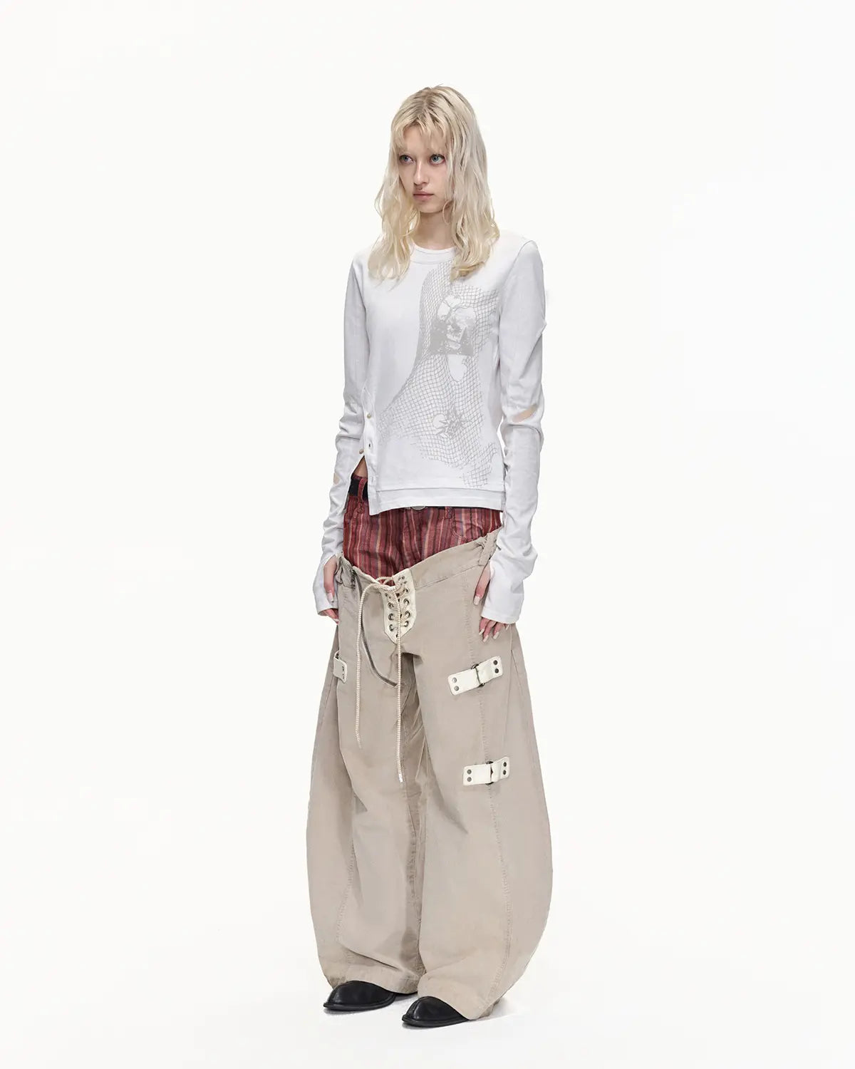 EMO Double Waistline Stripe Cord Pants