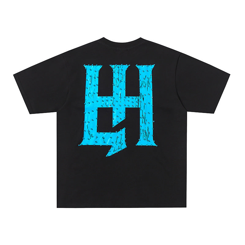 Life Hustlers Turquoise H‑Logo Black T‑Shirt