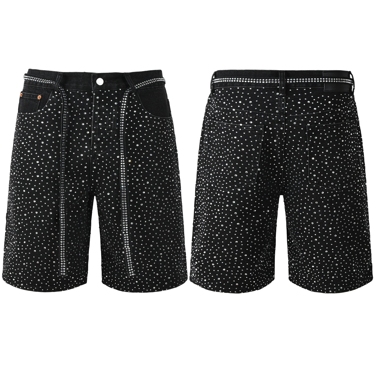 Purple Jeans Mens Black Denim Shorts with Allover Rhinestone Embellishments and Sparkling Party Street Style 5095