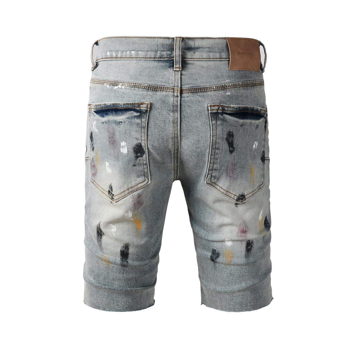 Purple Jeans Men’s Light Blue Paint Splatter Denim Shorts with Distressed Streetwear Look 5101