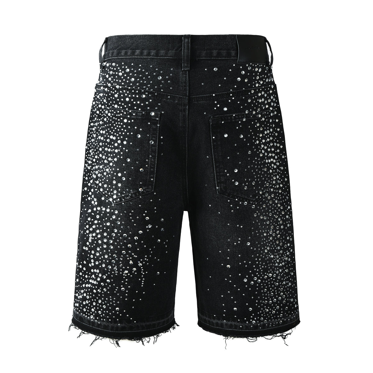 Purple Jeans Men’s Black Rhinestone Denim Shorts with Firework Crystal Design 5103