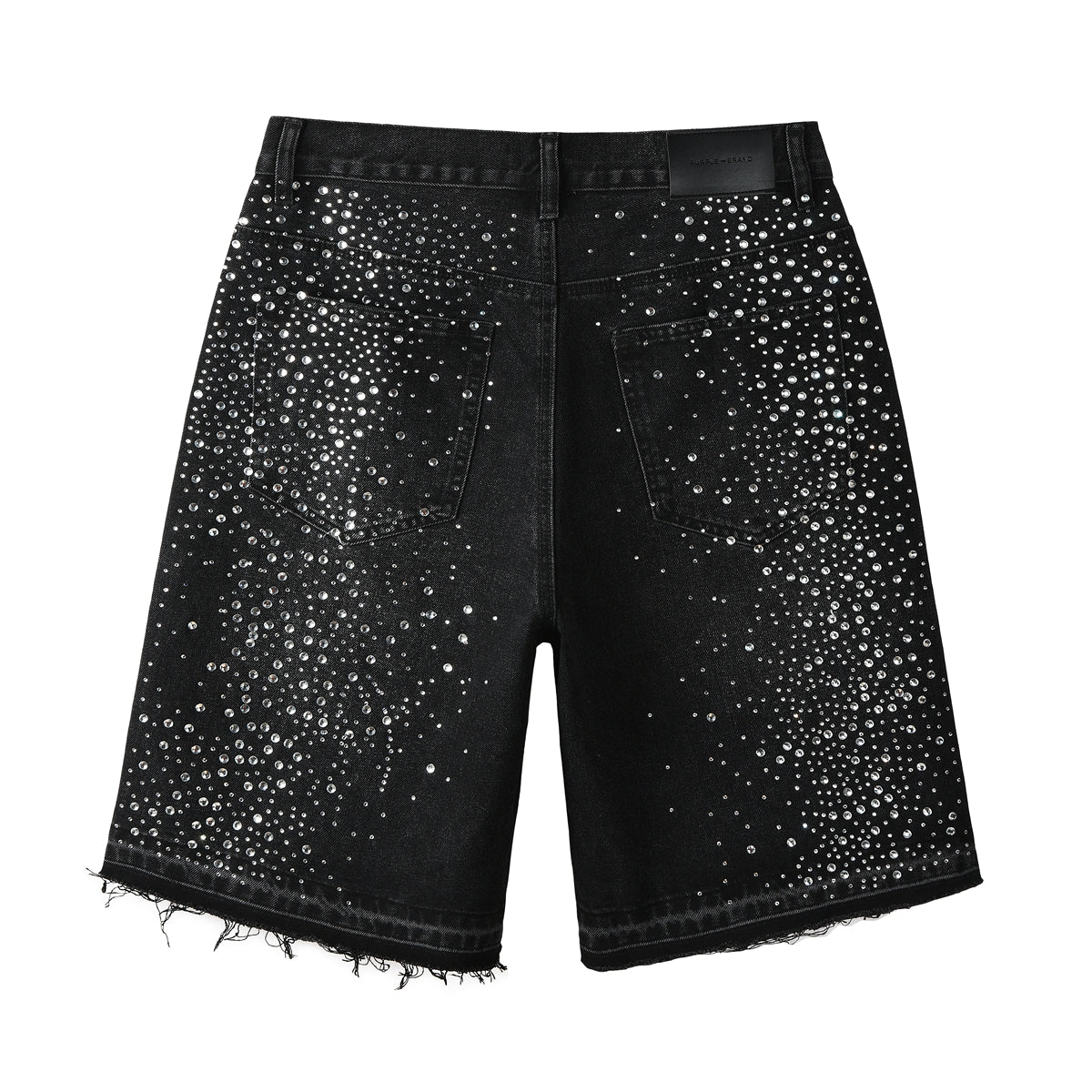 Purple Jeans Men’s Black Rhinestone Denim Shorts with Firework Crystal Design 5103