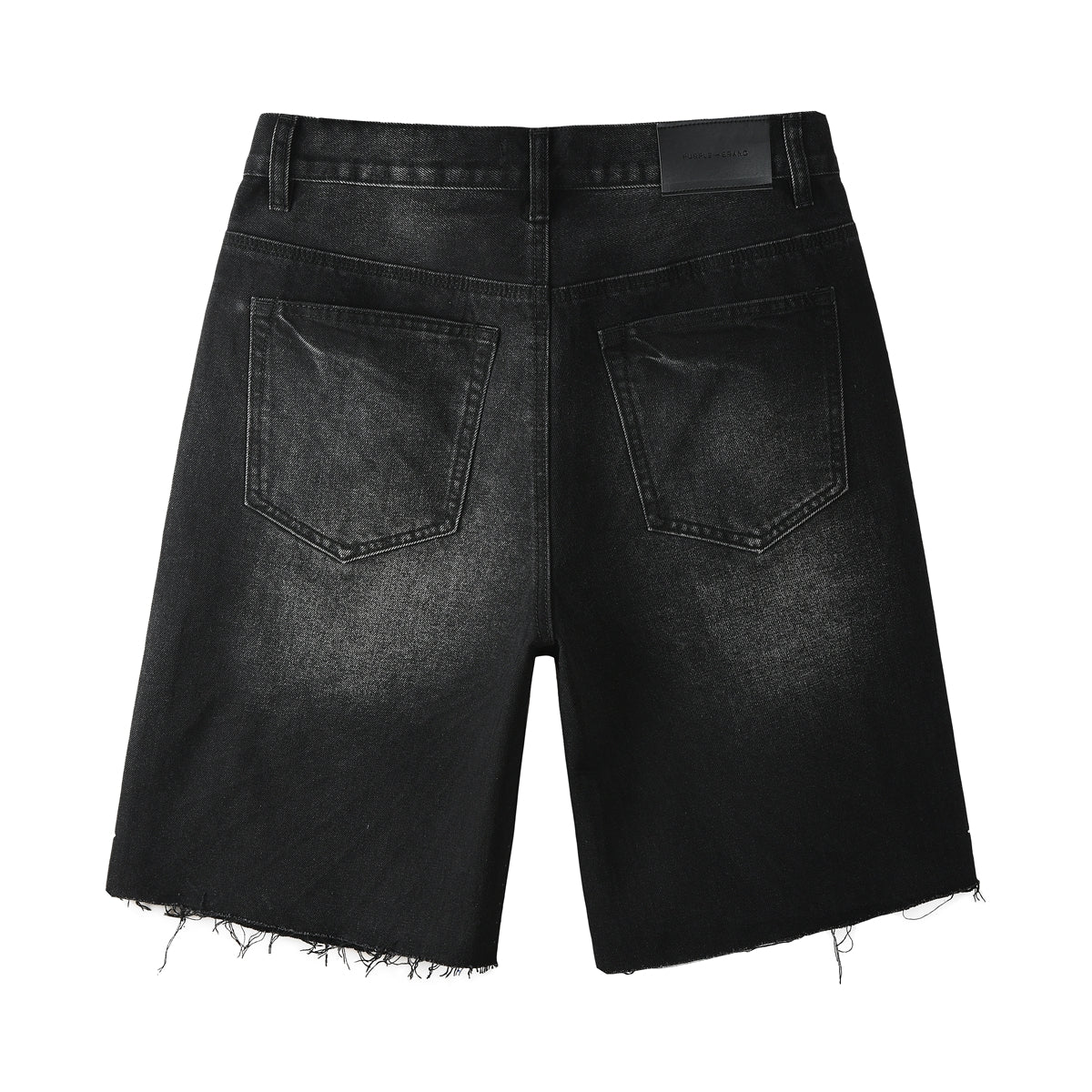 Purple Jeans Men’s Black Denim Shorts with Radiating Studded Stripe Design Raw Hem Streetwear Style 5104