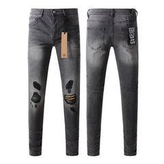 Purple Jeans Urban Gray Ripped Jeans with Bold Black Graffiti Accents 3003
