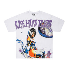 Life Hustlers Astronaut Space‑Print White T‑Shirt