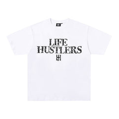 Life Hustlers White Distressed H‑Logo T‑Shirt