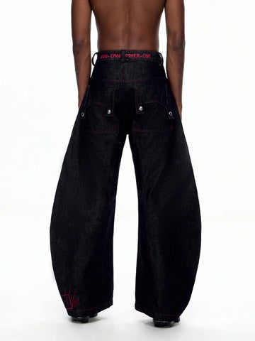 EMO "No Money No Peace" Raw Denim Curved Cut Jeans