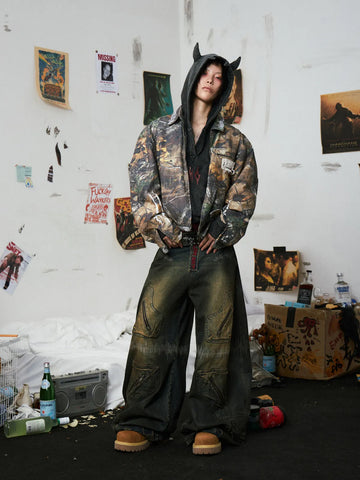 Oxidation Distressed Cargo Jeans