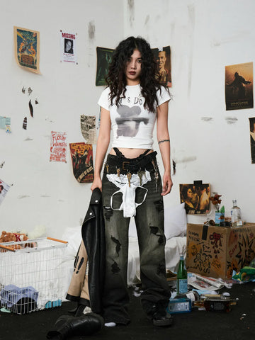 Black Distressed Flared Jeans