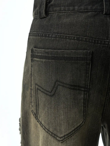 Black Distressed Flared Jeans