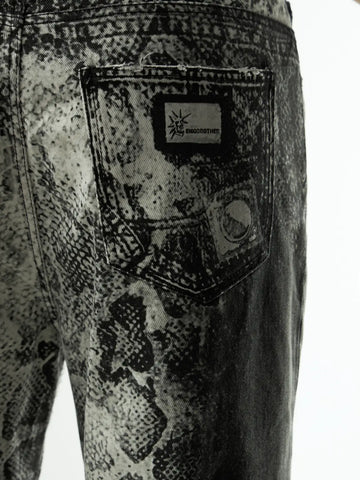 3D Snake Print Flare Jeans