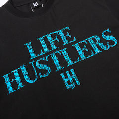 Life Hustlers Turquoise H‑Logo Black T‑Shirt