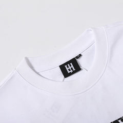 Life Hustlers White Distressed H‑Logo T‑Shirt
