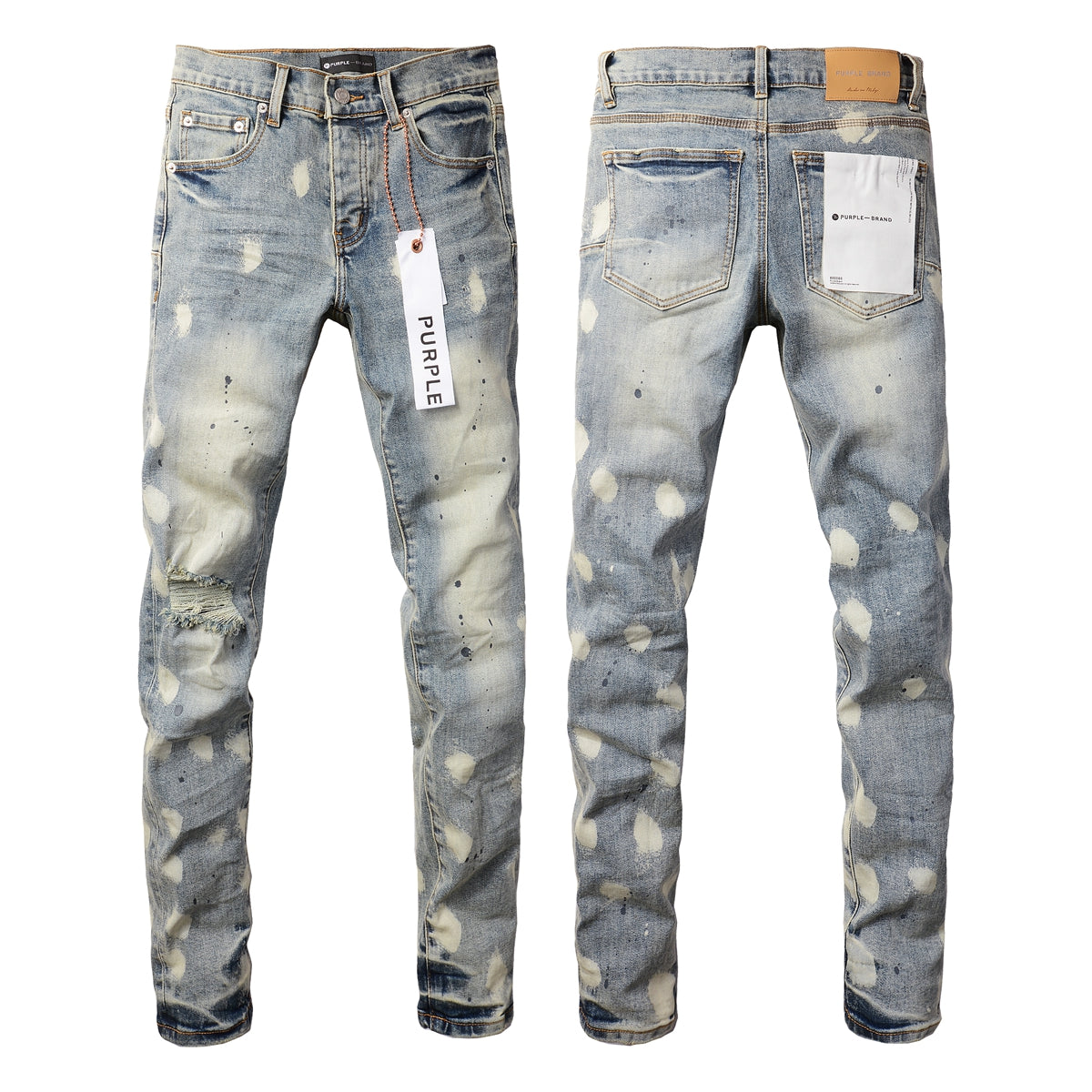 Purple Jeans Men Streetwear Jeans Distressed Light Blue Paint Dot Ripped Skinny 9092