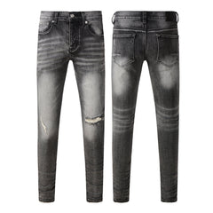 Purple Jeans Men Classic Streetwear Jeans Distressed Grey Ripped Skinny Fit 9103