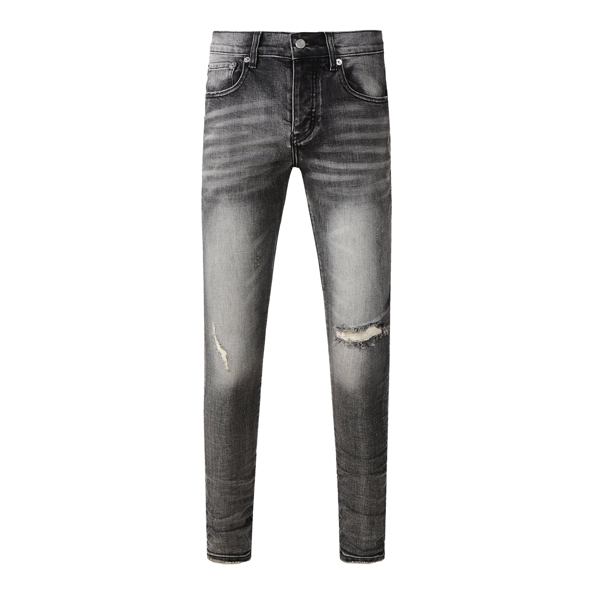 Purple Jeans Men Classic Streetwear Jeans Distressed Grey Ripped Skinny Fit 9103