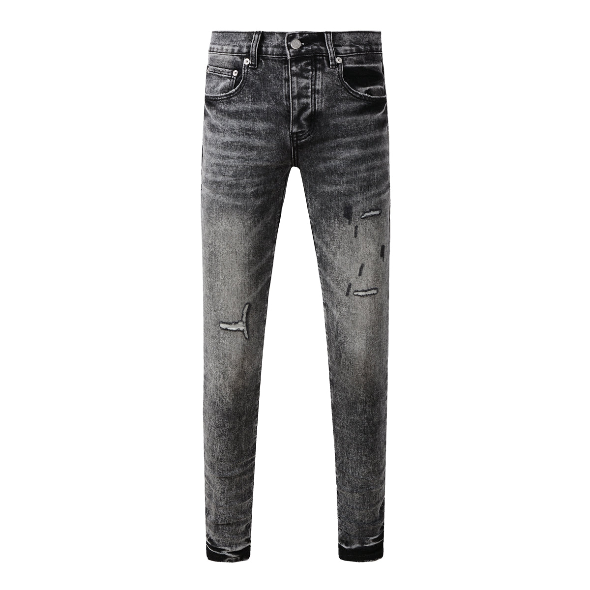 Purple Jeans Men Distressed Grey Washed Skinny Jeans Ripped Scratch Style 9105