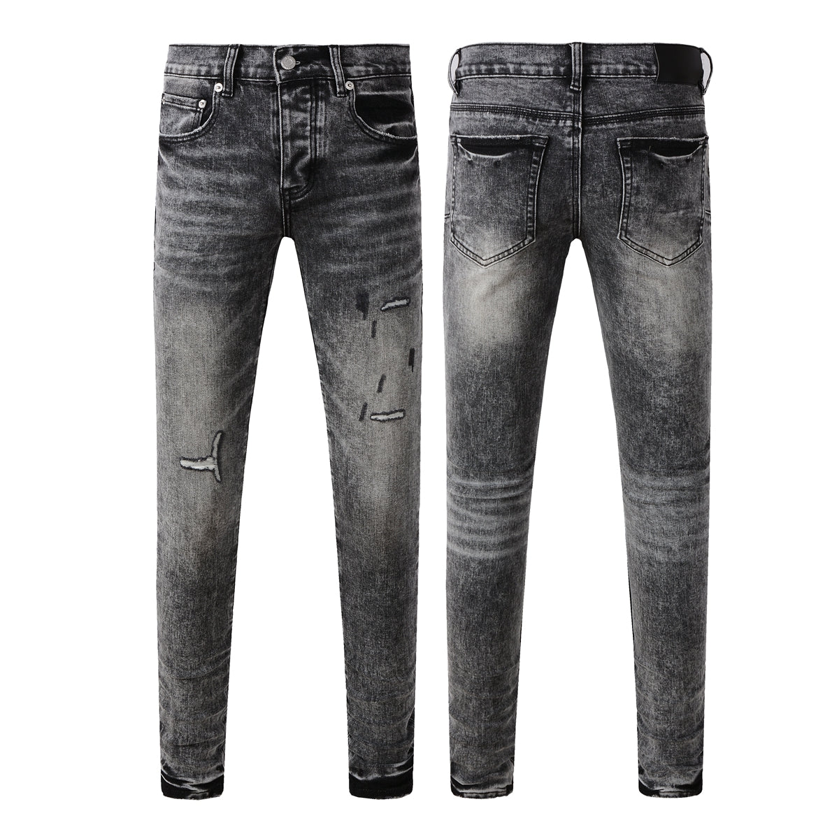 Purple Jeans Men Distressed Grey Washed Skinny Jeans Ripped Scratch Style 9105