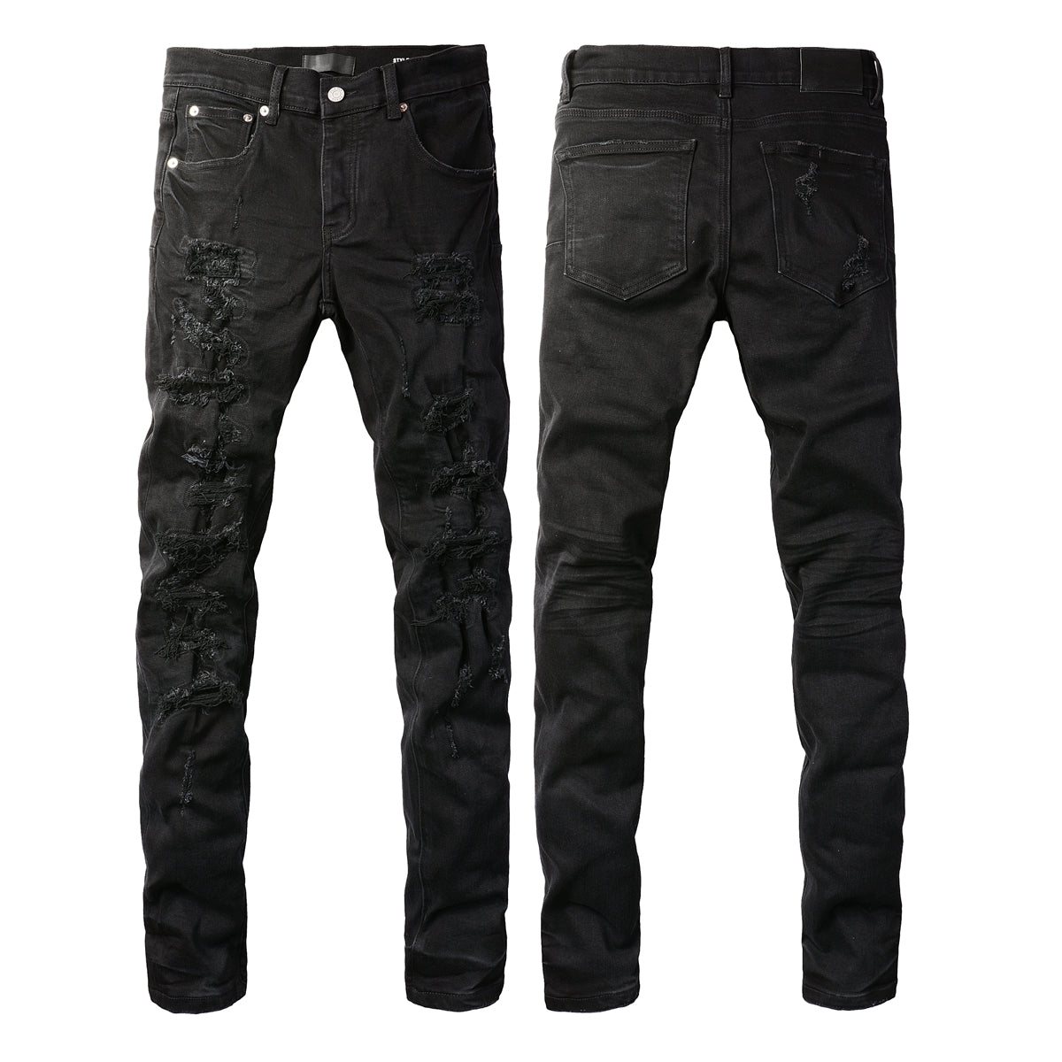 Purple Jeans Men Distressed Black Skinny Jeans with Heavy Ripped Design and Grunge Streetwear Vibe 9108