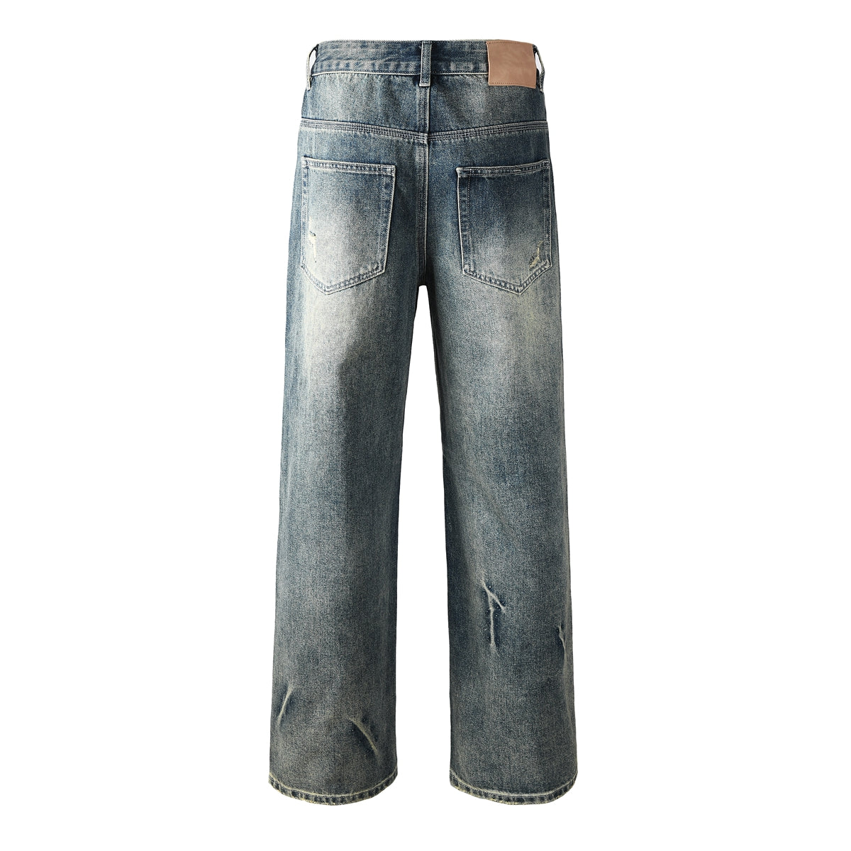 Purple Jeans Mens Designer Washed Blue Jeans Loose Fit with Crystal Embellishment and Edgy Ripped Look 9131