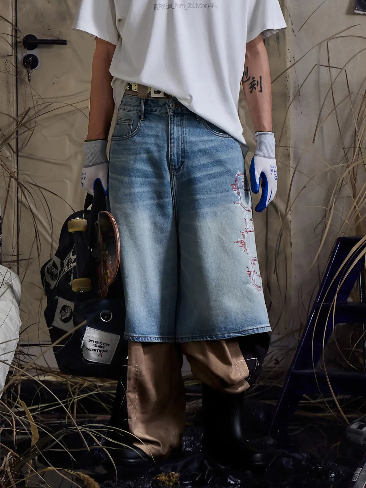 EMO "Retro-Cyber" Wide Leg Denim Jorts
