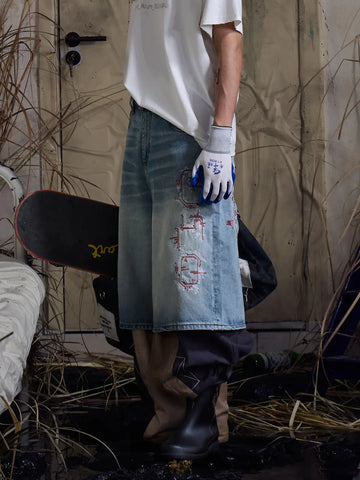 EMO "Retro-Cyber" Wide Leg Denim Jorts