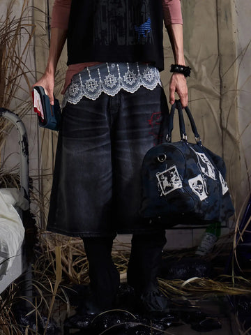 EMO "Retro-Cyber" Wide Leg Denim Jorts