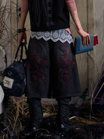 EMO "Retro-Cyber" Wide Leg Denim Jorts