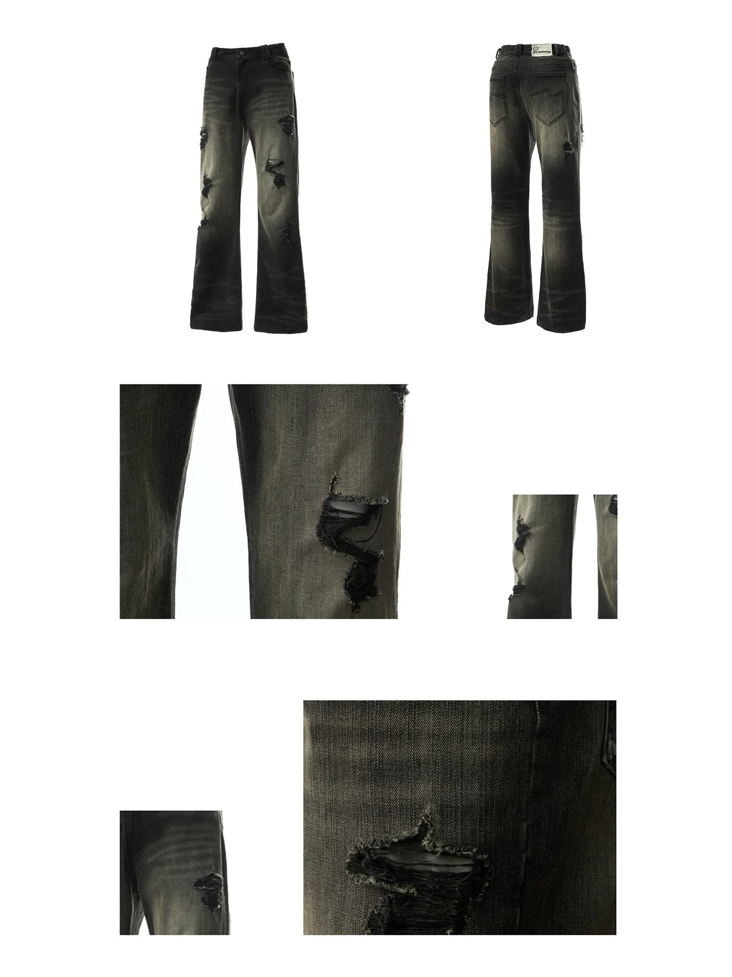Black Distressed Flared Jeans