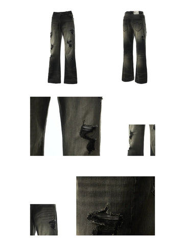 Black Distressed Flared Jeans