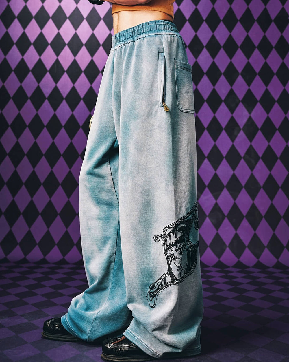MEDM × JOJO Embroidered Print Washed Sweatpants