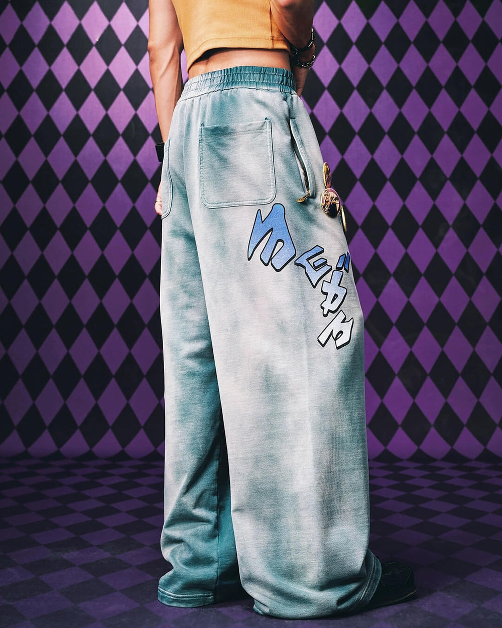 MEDM × JOJO Embroidered Print Washed Sweatpants