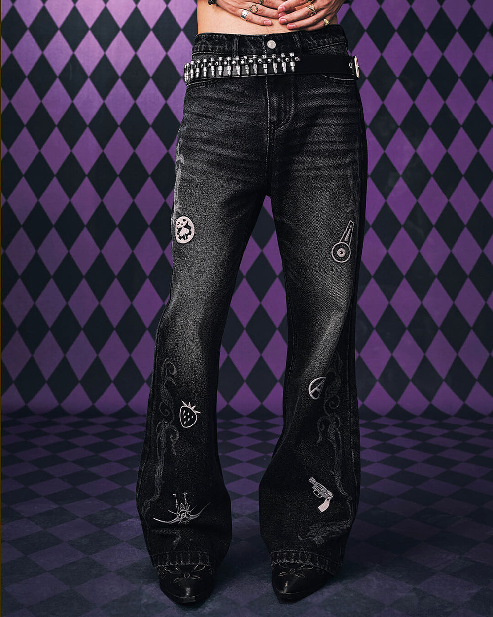 MEDM × JOJO Icon Embroidery Washed Distressed Jeans
